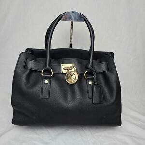 Michael Kors Hamilton Large East West Satchel Black Saffiano Leather Det Strap